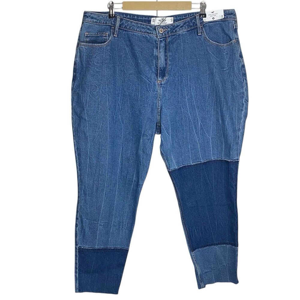 Hollister Jeans Womens 21 Long (42x29) Curvy High Rise Mom Patchwork Stretch NWT